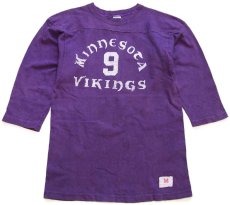 画像1: 70s USA製 Championチャンピオン Minnesota VIKINGS 9 ナンバリング コットン フットボールTシャツ 紫 M (1)