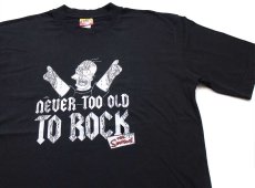 画像1: 00s The Simpsons シンプソンズ NEVER TOO OLD TO ROCK ホーマー コットンTシャツ 黒 XL (1)