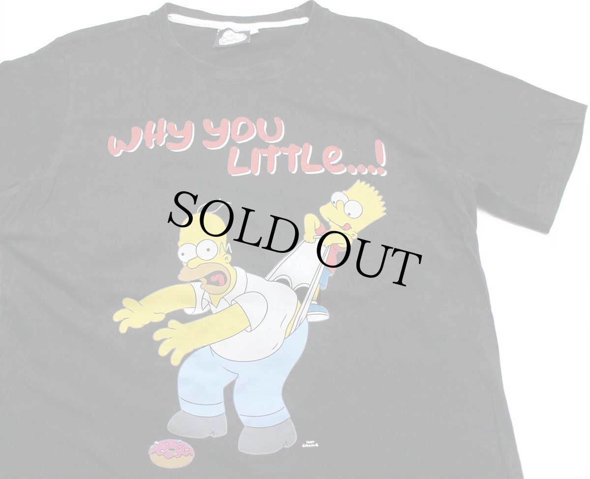 画像1: The Simpsons シンプソンズ WHY YOU LITTLE ホーマー バート ドーナツ コットンTシャツ 黒 L (1)