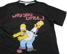 画像1: The Simpsons シンプソンズ WHY YOU LITTLE ホーマー バート ドーナツ コットンTシャツ 黒 L (1)