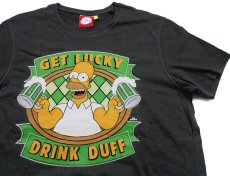 画像1: The Simpsons シンプソンズ GET LUCKY DRINK DUFF ホーマー コットンTシャツ 黒 L (1)