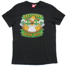 画像2: The Simpsons シンプソンズ GET LUCKY DRINK DUFF ホーマー コットンTシャツ 黒 L (2)