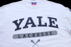 画像3: 00s Championチャンピオン YALE LACROSSE 袖プリント コットン 長袖Tシャツ 白 M (3)