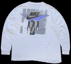 画像1: 90s USA製 NIKEナイキ アート 両面プリント コットン 長袖Tシャツ 白 L (1)