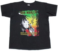 画像2: 00s モロッコ製 BOB MARLEY ボブマーリー ガンジャ 両面プリント コットンTシャツ 黒 M (2)