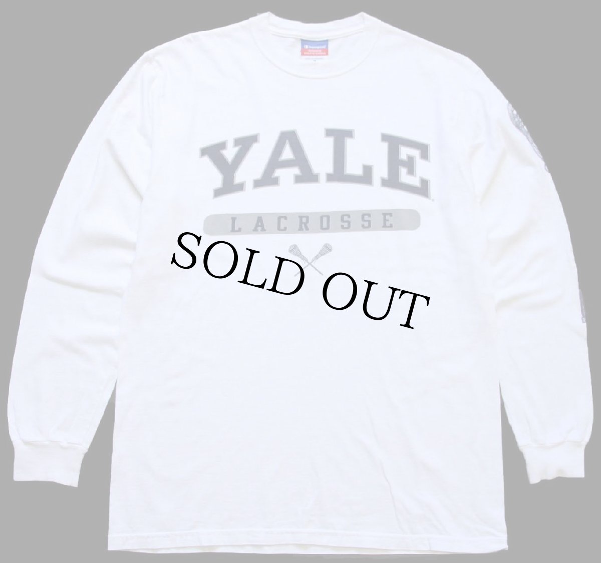 画像1: 00s Championチャンピオン YALE LACROSSE 袖プリント コットン 長袖Tシャツ 白 M (1)