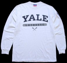 画像1: 00s Championチャンピオン YALE LACROSSE 袖プリント コットン 長袖Tシャツ 白 M (1)