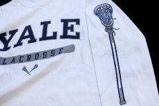 画像4: 00s Championチャンピオン YALE LACROSSE 袖プリント コットン 長袖Tシャツ 白 M (4)