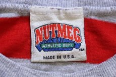 画像5: 90s USA製 UNLV Rebels マスコット 刺繍 太ボーダー ポケット付き 長袖Tシャツ 赤×杢グレー (5)