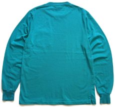 画像3: 90s USA製 LANDS'ENDランズエンド 無地 コットン ポケット付き 長袖Tシャツ ターコイズ M (3)