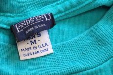 画像5: 90s USA製 LANDS'ENDランズエンド 無地 コットン ポケット付き 長袖Tシャツ ターコイズ M (5)