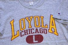 画像4: 80s USA製 Championチャンピオン LOYOLA CHICAGO 三段中抜き ひび割れプリント 88/12 Tシャツ 杢グレー L (4)