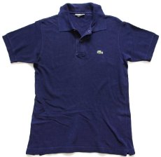 画像1: 70s フランス製 CHEMISE LACOSTE ラコステ ワンポイント コットン 鹿の子 ポロシャツ 紺★148 (1)