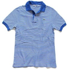 画像1: 70s フランス製 CHEMISE LACOSTE ラコステ ボーダー コットン 鹿の子 ポロシャツ 青×白 3 (1)