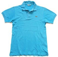 画像1: 70s フランス製 CHEMISE LACOSTE ラコステ ワンポイント コットン 鹿の子 ポロシャツ 水色 3★188 (1)