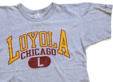 画像1: 80s USA製 Championチャンピオン LOYOLA CHICAGO 三段中抜き ひび割れプリント 88/12 Tシャツ 杢グレー L (1)