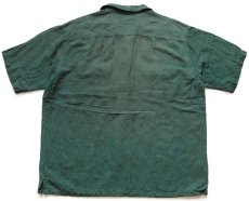 画像2: 90s GAPギャップ 無地 半袖 リネン×レーヨン オープンカラーシャツ 緑 フェード L (2)