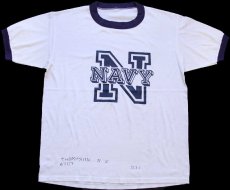画像2: 80s U.S.NAVY ロゴ ステンシル リンガーTシャツ 白×ナス紺 (2)