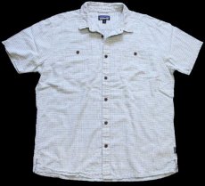 画像1: patagoniaパタゴニア Back Step Shirt バック ステップ チェック 半袖 ヘンプ×オーガニックコットンシャツ XL (1)