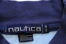 画像4: 90s nauticaノーティカ モックネック 太ボーダー コットン ポケットTシャツ 紺×水色 M (4)