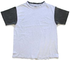 画像2: 90s USA製 無地 ツートン 切り替え レイヤードネック コットンTシャツ 杢ライトグレー×薄黒 フェード ボロ XL (2)