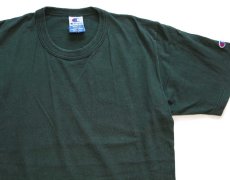 画像1: 90s USA製 Championチャンピオン 無地 目無し バインダーネック コットンTシャツ 濃緑 M (1)