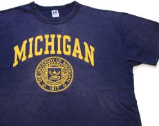 画像1: 80s USA製 RUSSELLラッセル MICHIGAN コットンTシャツ ナス紺 フェード XL (1)