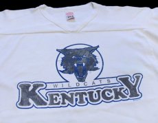 画像3: 80s USA製 WILDCATS KENTUCKY Vネック コットン フットボールTシャツ 白 L (3)