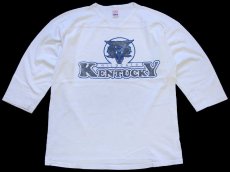 画像1: 80s USA製 WILDCATS KENTUCKY Vネック コットン フットボールTシャツ 白 L (1)