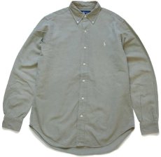 画像1: 00s ラルフローレン CLASSIC FIT ワンポイント ボタンダウン オックスフォード コットン×シルクシャツ グリーングレー S (1)