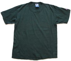 画像2: 90s USA製 Championチャンピオン 無地 目無し バインダーネック コットンTシャツ 濃緑 M (2)