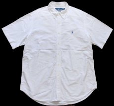 画像1: 00s ラルフローレン CLASSIC FIT ワンポイント 三点留め ボタンダウン 半袖 オックスフォード コットンシャツ 白 XL (1)