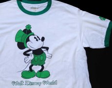 画像1: 00s Walt Disney World ディズニー ミッキー マウス クローバー コットン リンガーTシャツ 白×緑 XL (1)