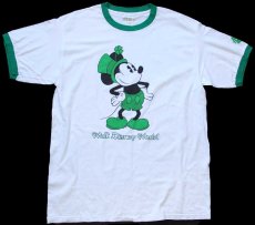画像2: 00s Walt Disney World ディズニー ミッキー マウス クローバー コットン リンガーTシャツ 白×緑 XL (2)