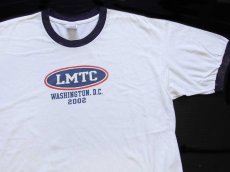 画像1: 00s LMTC WASHINGTON,D.C.2002 ワシントンDC ひび割れプリント コットン リンガーTシャツ 白×ナス紺 XL (1)