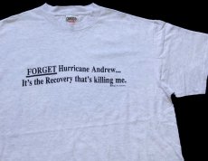 画像1: 90s USA製 FORGET Hurricane Andrew... メッセージ コットンTシャツ 杢ライトグレー XL (1)