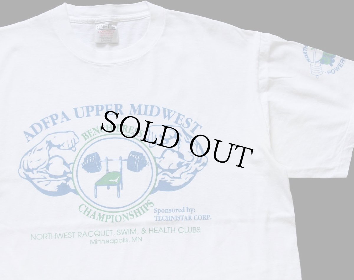 画像1: 90s ADFPA UPPER MIDWEST BENCH PRESS CHAMPIONSHIPS ベンチプレス コットンTシャツ 白 L (1)