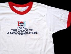 画像1: 80s PEPSIペプシ THE CHOICE OF A NEW GENERATION. MDAFJS 星条旗 両面プリント リンガーTシャツ ダメージ 白×赤 (1)