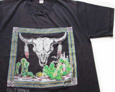 画像1: 90s USA製 CALIFORNIA カウスカル サボテン アート Tシャツ 黒 L (1)