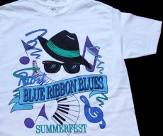 画像1: 90s USA製 Pabst BLUE RIBBON BLUES SUMMERFEST アート コットンTシャツ 白 M (1)