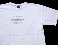 画像1: 00s USA製 WOOLRICH JOHN RICH&BROS ウールリッチ トラウト コットンTシャツ 白 M (1)