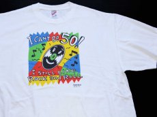 画像1: 90s USA製 SHOEBOX I CAN'T Be 50 I STILL LIKe Rock and RoLL レコード イラスト コットンTシャツ 白 XL (1)