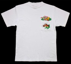 画像2: 90s Disneyディズニー クマのプーさん ピグレット ラビット ティガー 刺繍 コットン ポケットTシャツ 白 S (2)