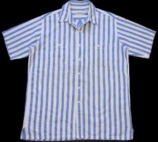 画像1: 90s L.L.Bean COOL WEAVE ストライプ 半袖 コットンシャツ 青×白 L (1)