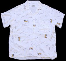 画像1: 80s イタリア製 A.M. P.M. FULL DAY SHIRTS マッチ柄 総柄 半袖 レーヨン オープンカラーシャツ 白 XL (1)