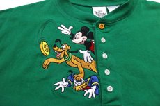 画像5: 90s Disneyディズニー ミッキー マウス プルート ドナルドダック 刺繍 ヘンリーネック コットンTシャツ 緑 M (5)