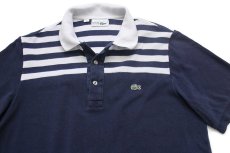 画像3: CHEMISE LACOSTE ラコステ 85周年 ライン コットン 鹿の子 ポロシャツ 紺 M (3)