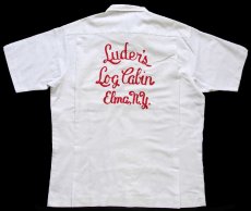 画像1: 60s USA製 NAT NAST Luder's Log Cabin Elma,N.Y. チェーン刺繍 ボウリングシャツ 白 (1)