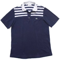 画像1: CHEMISE LACOSTE ラコステ 85周年 ライン コットン 鹿の子 ポロシャツ 紺 M (1)