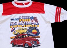 画像1: 80s USA製 1986 MID AMERICA NATS NSRA HOTROD 星条旗 ツートン アスレチックTシャツ 白×赤 L (1)